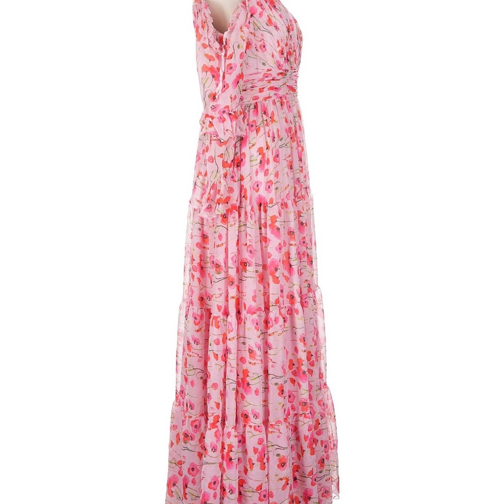 Mac Duggal Pink & Coral Floral Tiered Maxi Dress - Picture 3 of 5